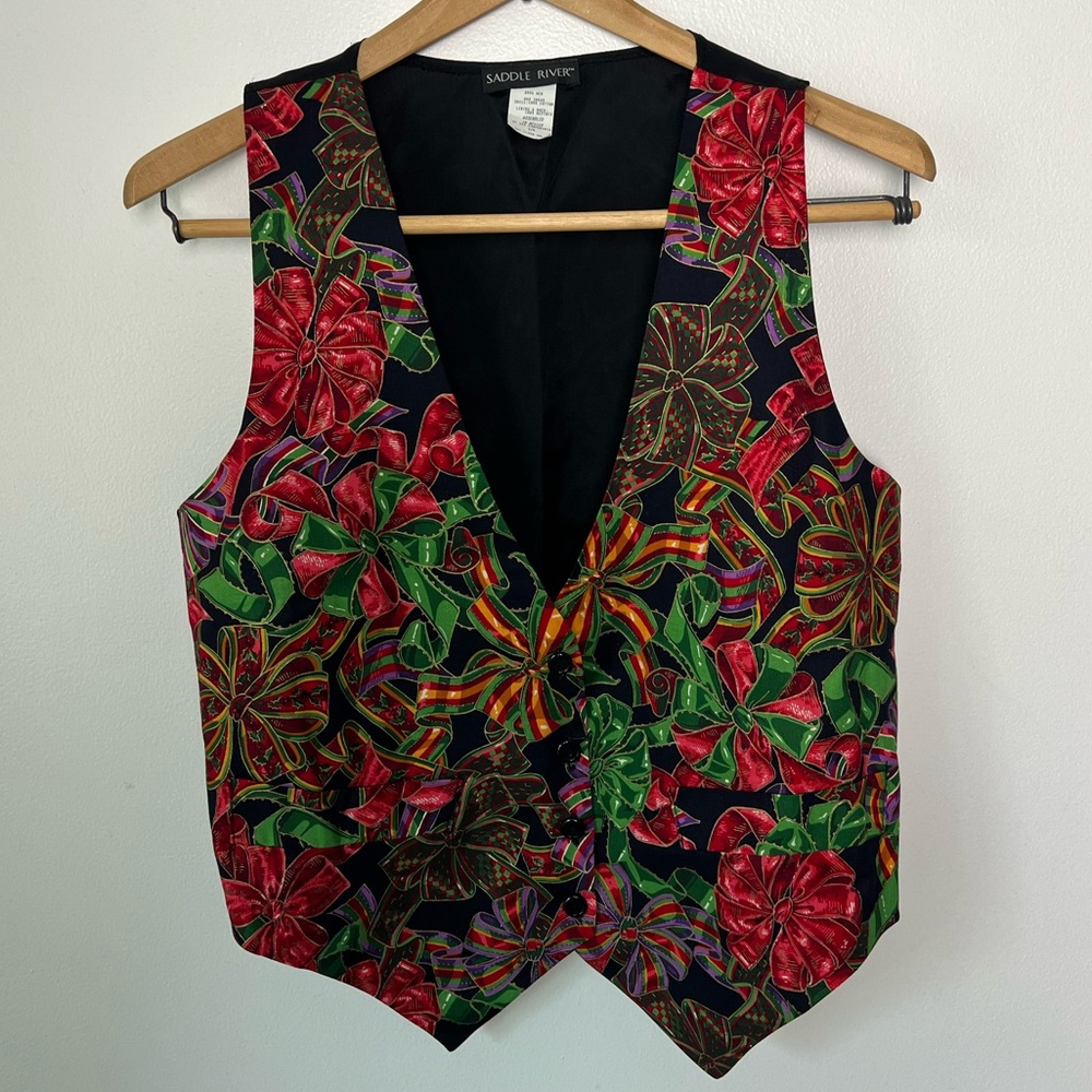 NWOT Vintage‎ Saddle River Ugly Christmas Bows Holiday Vest Size S Button Front